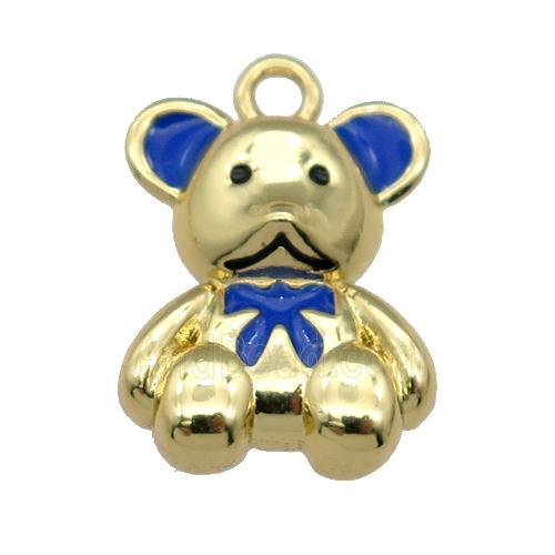 copper Bear pendant with blue enamel, gold plated