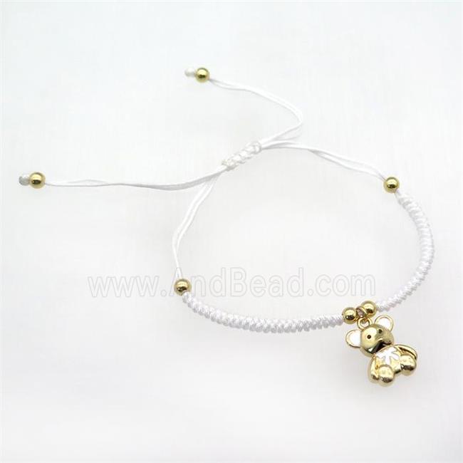 white nylon bracelet with copper bear, adjustable