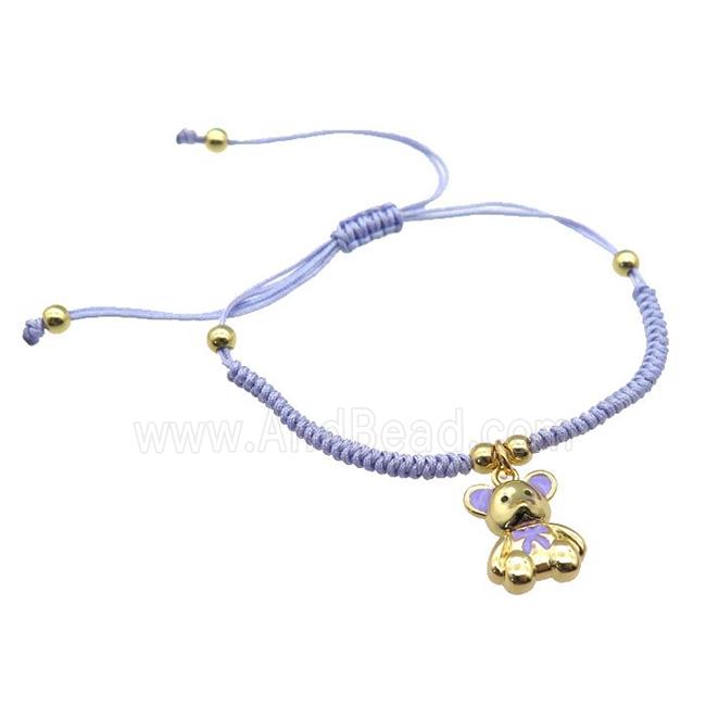 lavender nylon bracelet with copper bear, adjustable