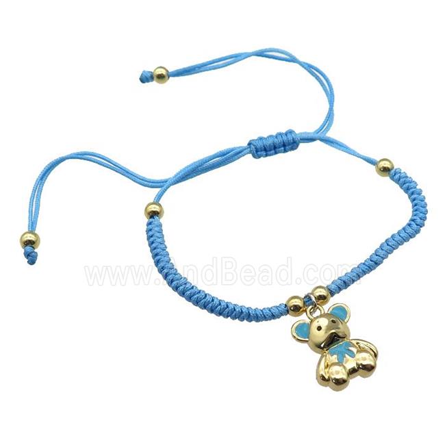 blue nylon bracelet with copper bear, adjustable