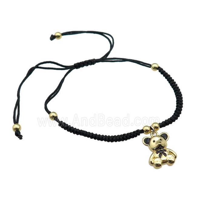 black nylon bracelet with copper bear, adjustable