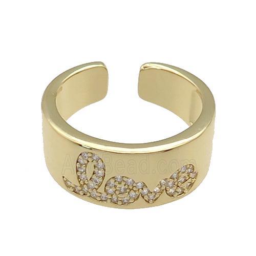 copper Ring paved zircon, LOVE, gold plated