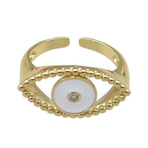 copper Ring with white enamel Eye, gold plated