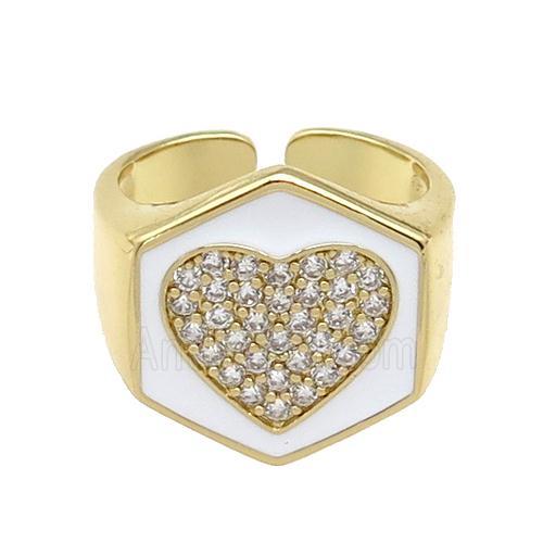 copper Heart Ring paved zircon with white enamel, gold plated