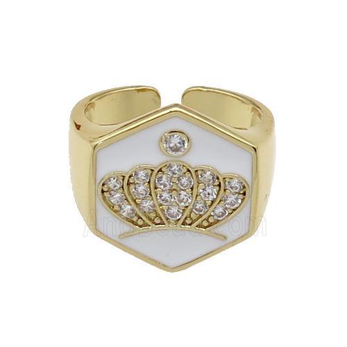 copper Crown Rings paved zircon with white enamel, gold plated