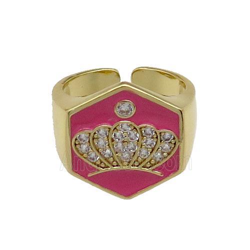 copper Crown Rings paved zircon with hotpink enamel, gold plated