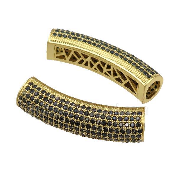 copper tube beads paved black zircon, gold plated