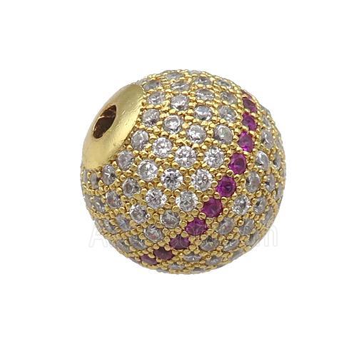 round Copper Beads Paved Zircon, gold plated