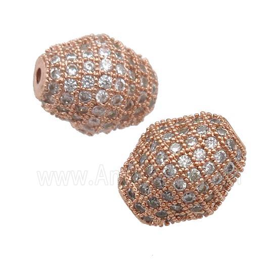 copper bicone Beads paved zircon, rose gold