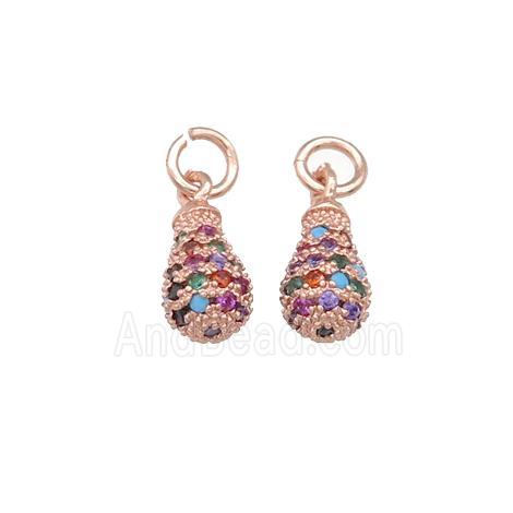copper teardrop pendant paved zircon, multicolor, rose gold