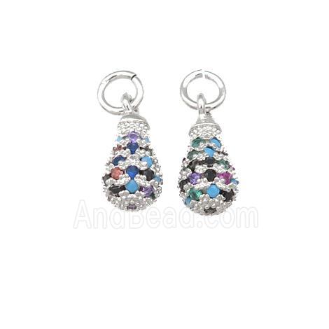 copper teardrop pendant paved zircon, multicolor, platinum plated