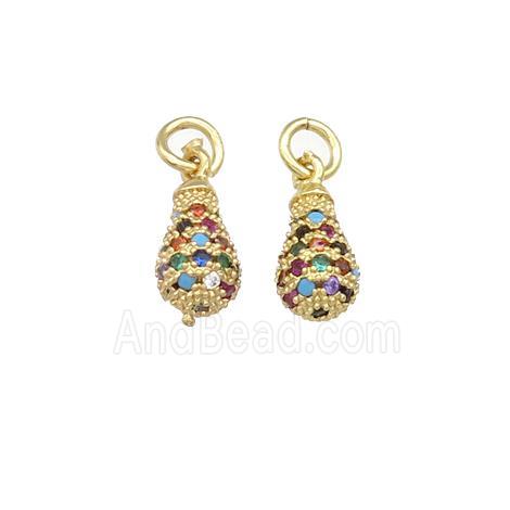 copper teardrop pendant paved zircon, multicolor, gold plated