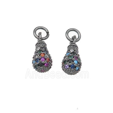 copper teardrop pendant paved zircon, multicolor, black plated