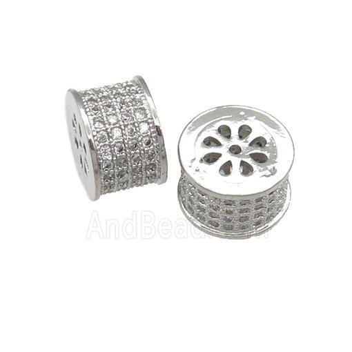 copper tube beads paved zircon, platinum plated