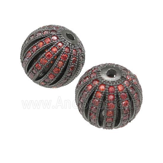 copper pumkin beads pave red zircon, black plated