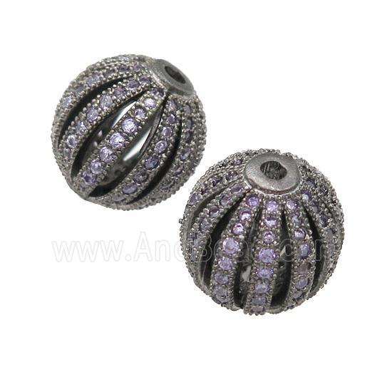 copper pumkin beads pave purple zircon, black plated
