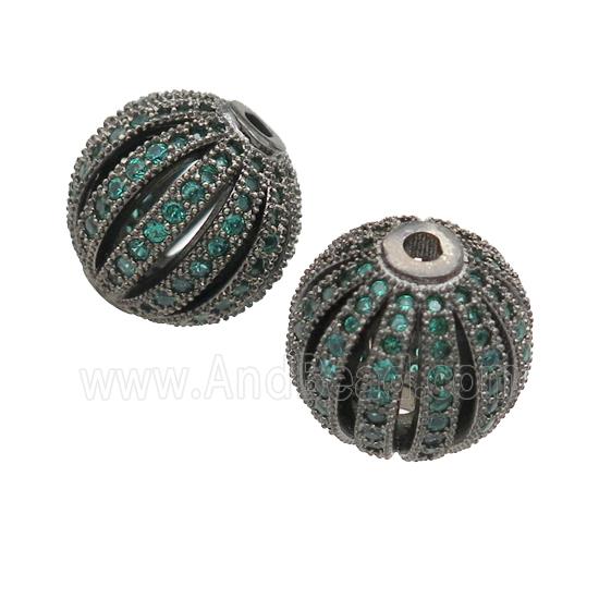 copper pumkin beads pave green zircon, black plated