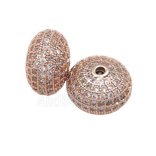 copper rondelle beads pave zircon, rose gold