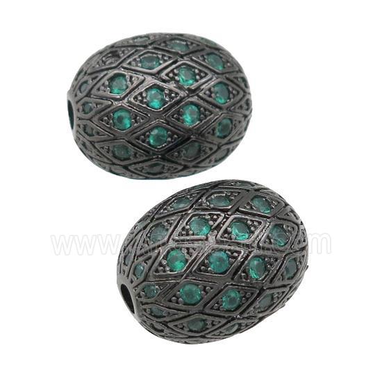 copper barrel Beads paved green zircon, black plated