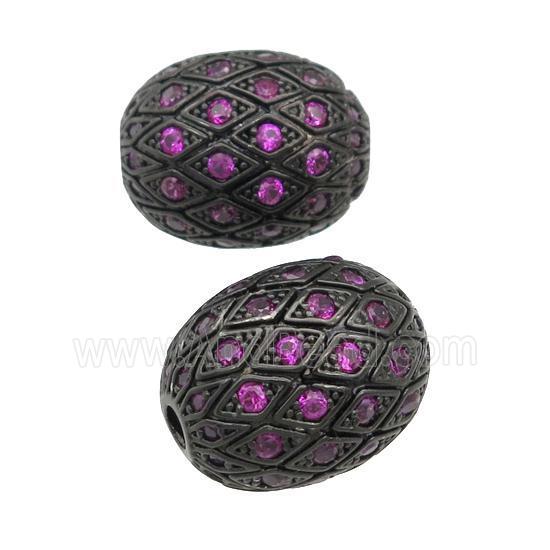 copper barrel Beads paved hotpink zircon, black plated