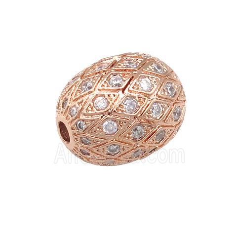 copper barrel Beads paved zircon, rose gold