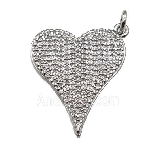 copper heart pendant pave zircon, platinum plated
