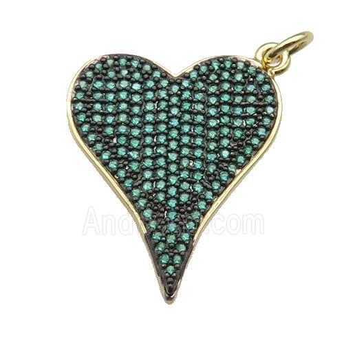 copper heart pendant pave green zircon, gold plated
