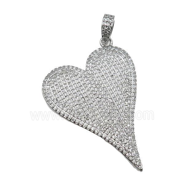 copper heart pendant pave zircon, platinum plated