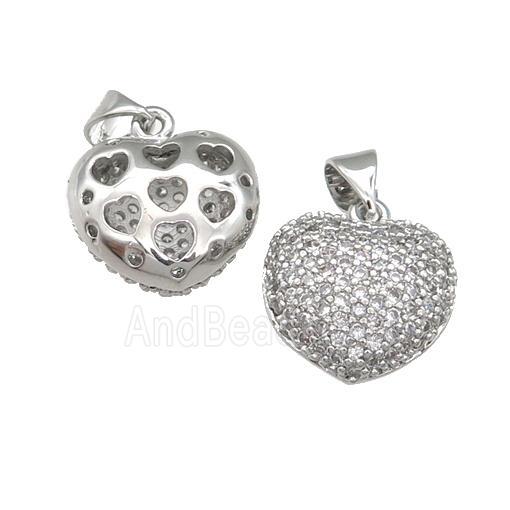 copper heart pendant pave zircon, platinum plated