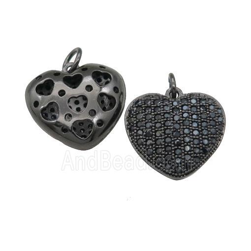 copper heart pendant pave zircon, black plated