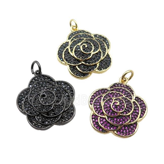 copper Flower pendant pave zircon, mixed