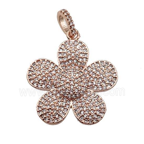 copper Flower pendant pave zircon, rose gold