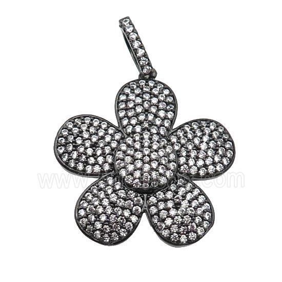 copper Flower pendant pave zircon, black plated