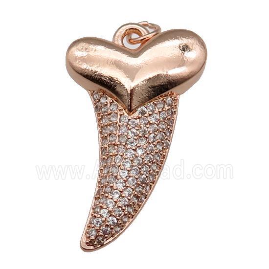 copper sharktooth charm pendant pave zircon, rose gold
