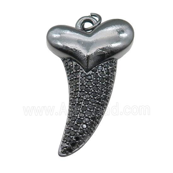 copper sharktooth charm pendant pave zircon, black plated