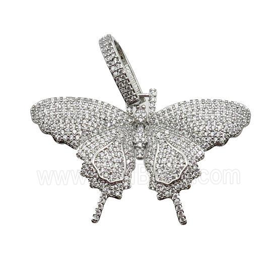 copper Butterfly charm pendant pave zircon, platinum plated