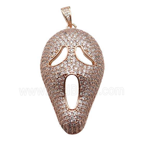 copper Halloween skull charm pendant pave zircon, rose gold