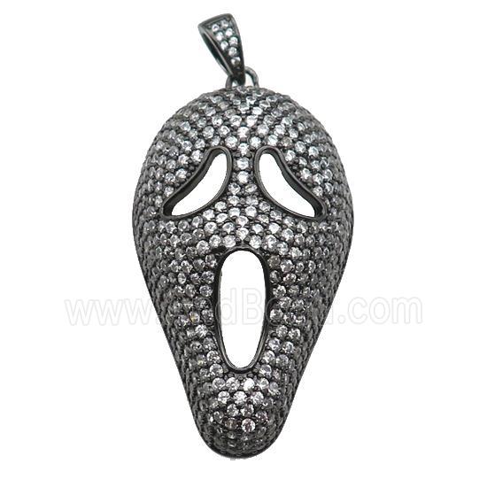 copper Halloween skull charm pendant pave zircon, black plated