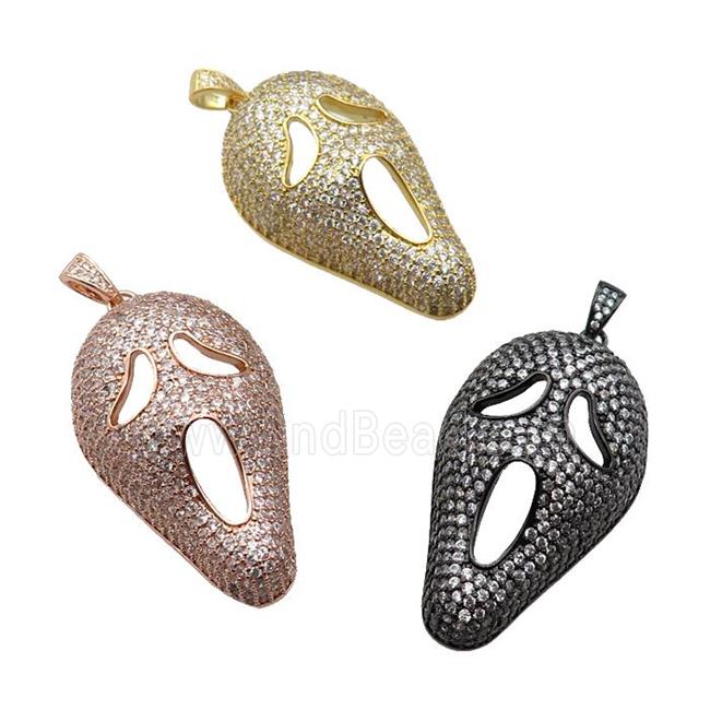 copper Halloween skull charm pendant pave zircon, mixed
