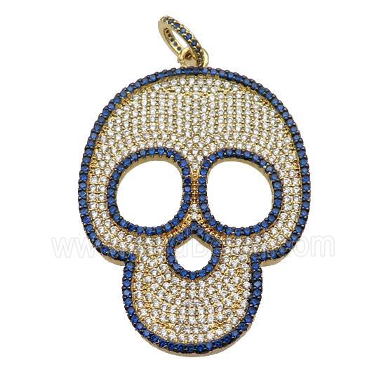 copper Skull charm pendant pave zircon, gold plated