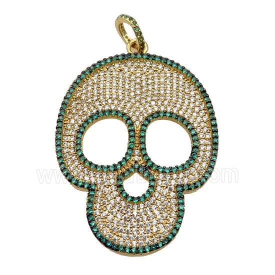 copper Skull charm pendant pave zircon, gold plated