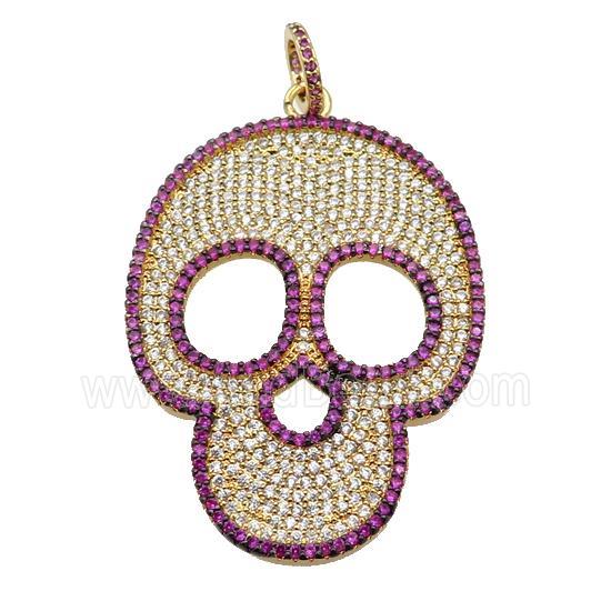 copper Skull charm pendant pave zircon, gold plated