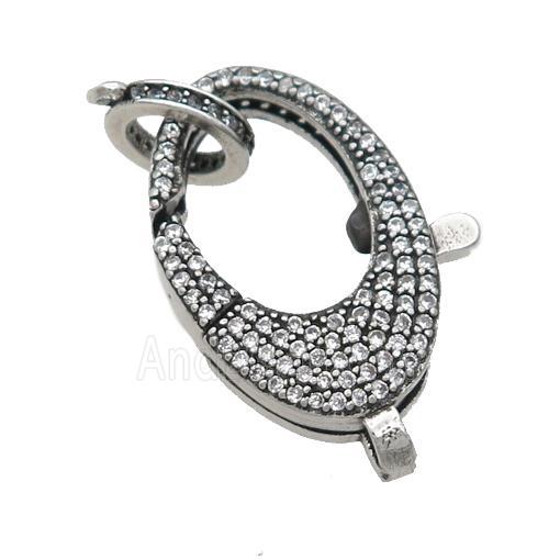 copper Lobster Clasp pave zircon, antique silver