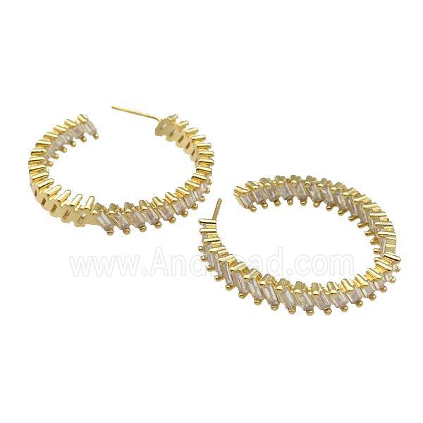 copper Stud Earring paved zircon, gold plated