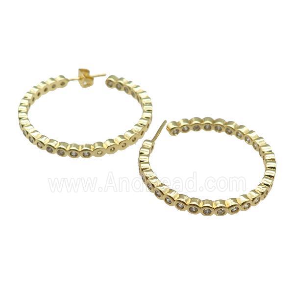 copper Stud Earring paved zircon, gold plated
