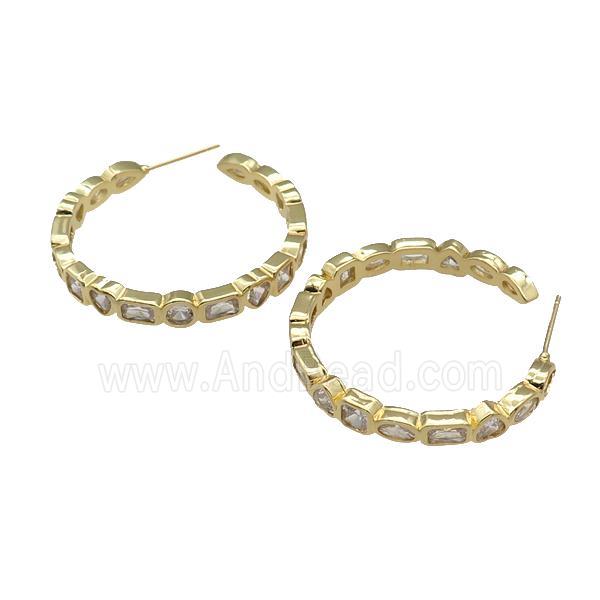 copper Stud Earring paved zircon, gold plated
