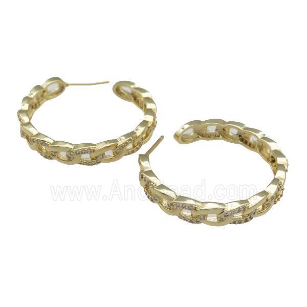copper Stud Earring paved zircon, gold plated