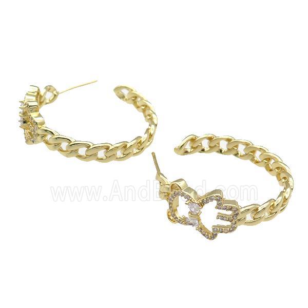 copper Stud Earring paved zircon, gold plated