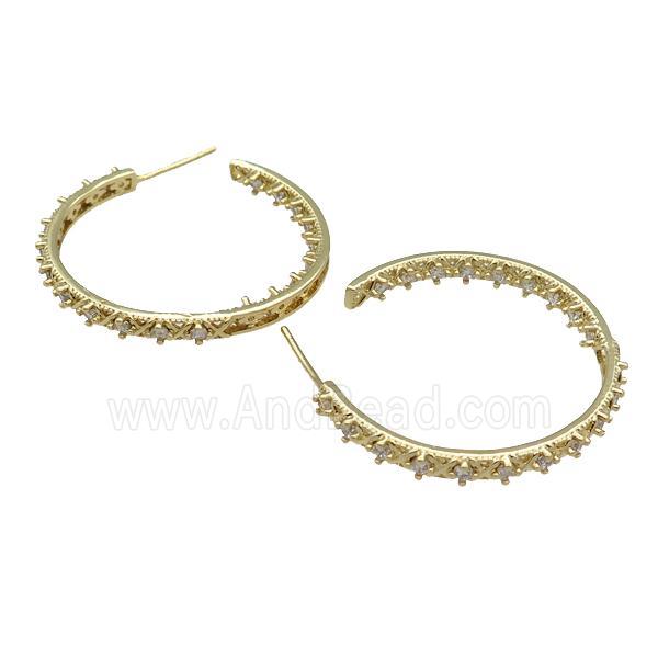 copper Stud Earring paved zircon, gold plated