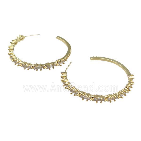 copper Stud Earring paved zircon, gold plated